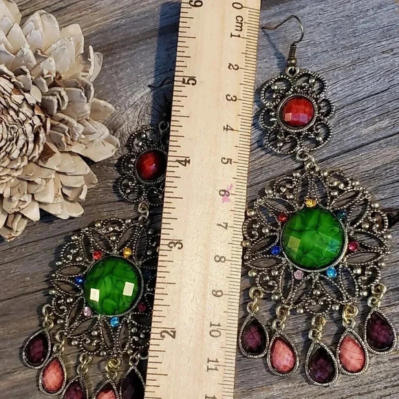 Vintage Neo Victorian Glam Long Faux Stone Dangle Earrings - Picture 9 of 9